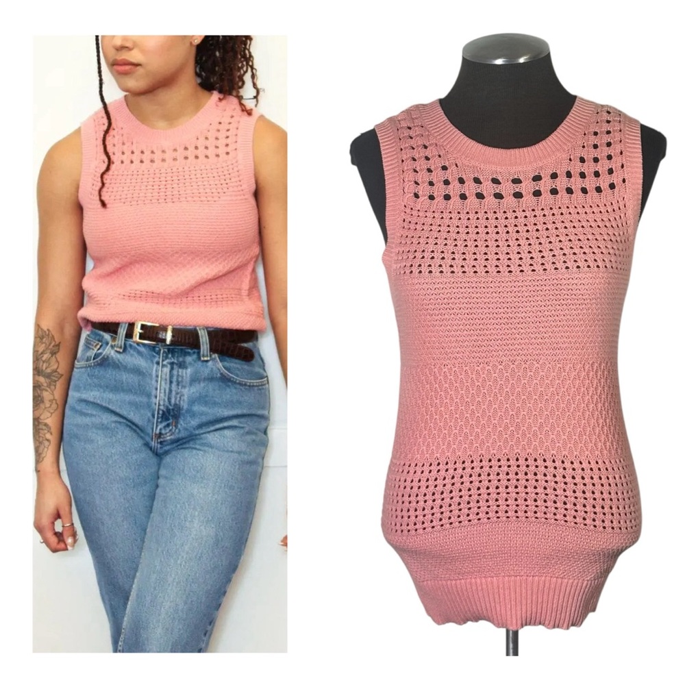 LOFT – Pink Crochet Knit Sleeveless Pullover Sweater – Extra Small XS